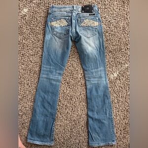 Miss Me Blue Boot Cut Jeans with Gold Embellishments